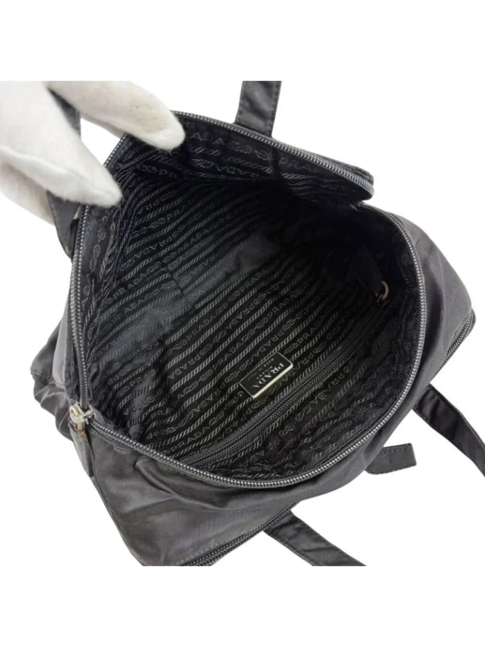 Prada Triangle Logo Mini Handbag Pouch Black Tessuto - Picture 10 of 13